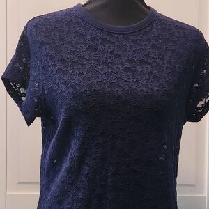 aerie Navy Lace Short Sleeve Tee
